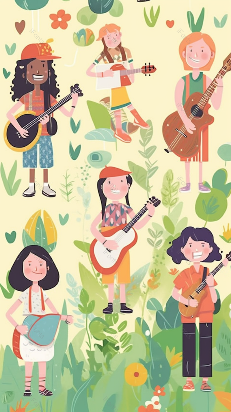 儿童节音乐演奏会表演卡通背景,插画/手绘图,插画/手绘图库,插画/手绘图下载,插画/手绘